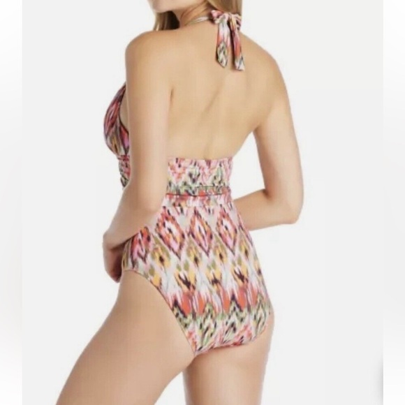 Bleu Rod Beattie Orange Boho Free Spirit Plunge Halter One Piece Swim Suit NWOT - Picture 5 of 13
